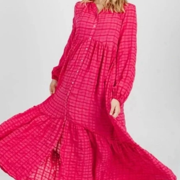 Free People Size Medium NEW Maxi Button Edie Dress Pink Tiered Oversized Boho - Picture 2 of 16